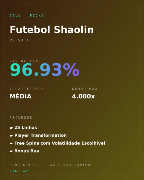 Ficha técnica de Futebol Shaolin: RTP, volatilidade e ganho máximo na 77bd