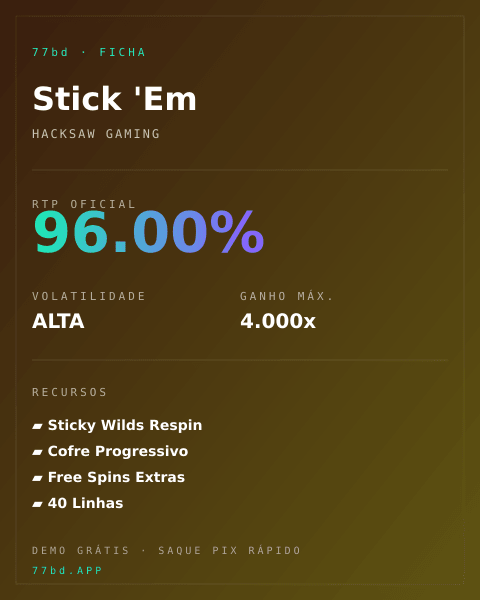 Ficha técnica de Stick 'Em: RTP, volatilidade e ganho máximo na 77bd